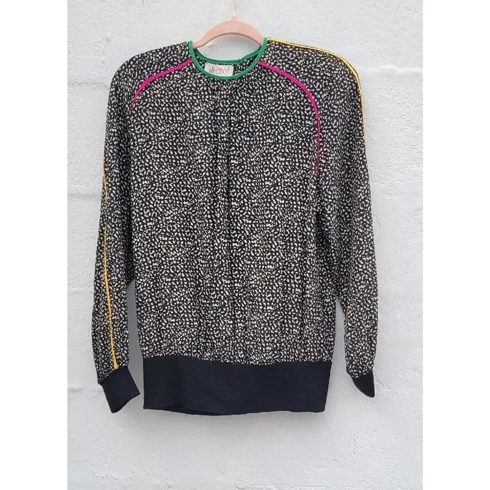 Vintage 80s Silk Blouse Womens Large‎ 8 Neon Pink Green Animal Print Top Shirt - Picture 8 of 10